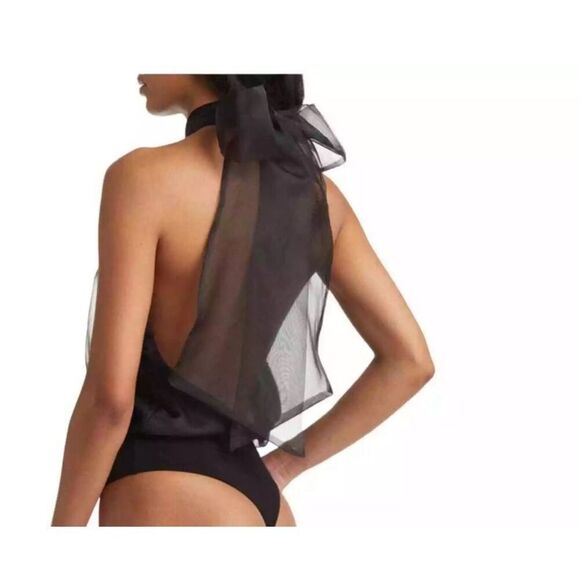 VICI Women's Black Organza Halter Tie Neck Bodysuit Sz S NWOT - Picture 3 of 11